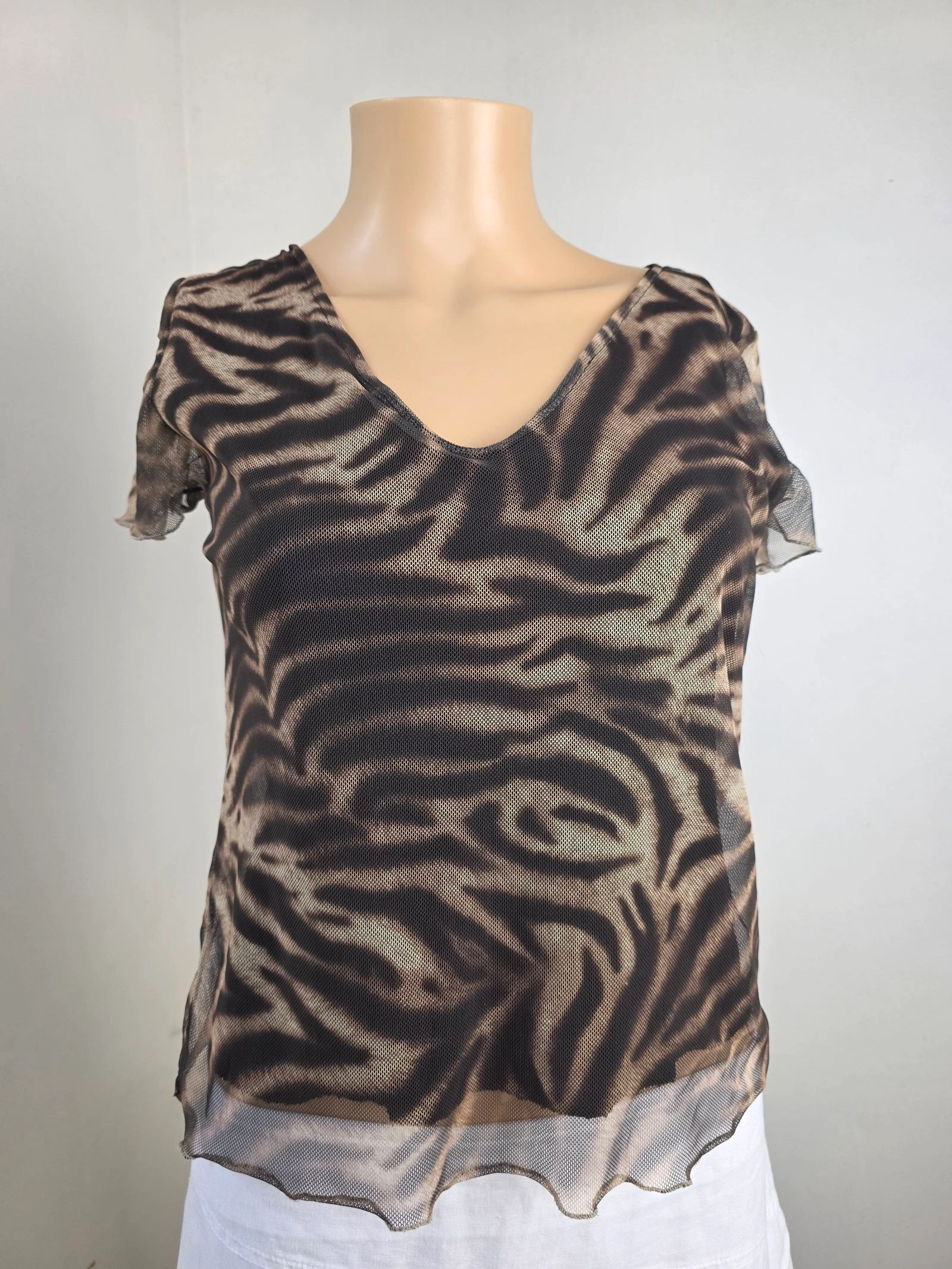 Tiger zebra print mesh top 🍒vintage y2k 2000's made in France🍒size 36/38 – photo 2